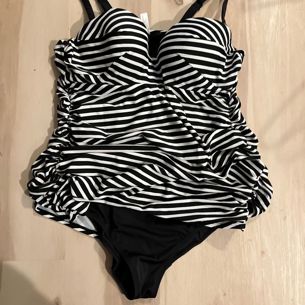 Lane Bryant Monochrome Striped Swimwear